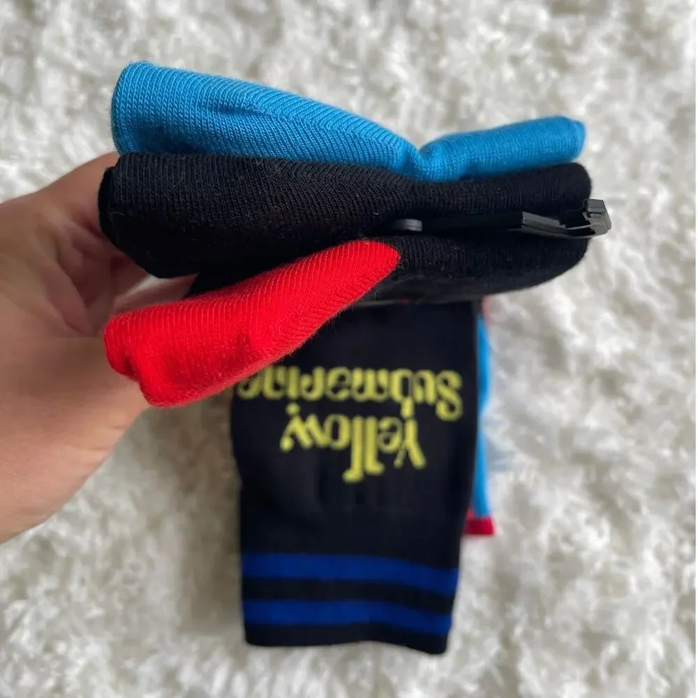 The Beatles Yellow Submarine Crew Socks 3 Pack Size 7–12 NEW Black Blue Mens